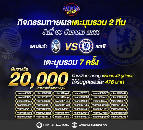 กิจกรรมทายผลเตะมุมรวม miami1688