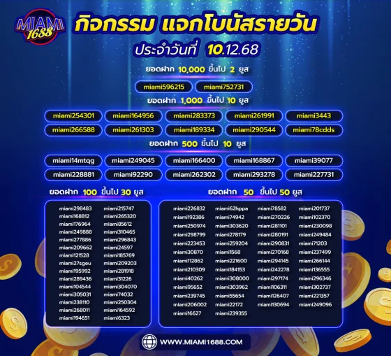 โปรโมชั่น miami1688 เครดิตฟรี